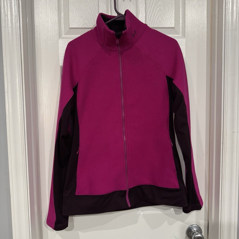 Under Armour Jacket Women's Medium Pink Full Zip Mock Neck Fleece Pockets‎ Logo
